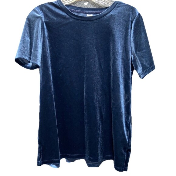 Old Navy Women’s Velvet Tee Size XS Solid Blue Short Sleeve - Picture 2 of 7